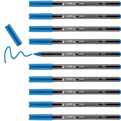 Image of edding 1300 colour pen medium light blue 10 pens round nib 2 mm felt for drawing and writing school, mandalas, bullet journals