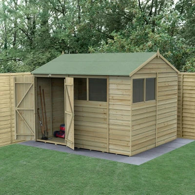 Image of 10&#039; x 8&#039; Forest 4Life 25yr Guarantee Overlap Pressure Treated Double Door Reverse Apex Wooden Shed 4 Windows (3.01m 2.61m)