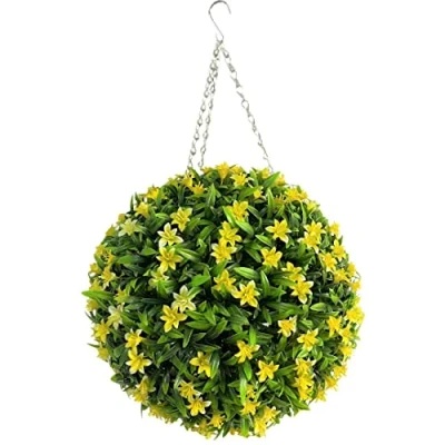 Image of Best Artificial 38cm Lily Topiary Hanging Flower Ball **UV Fade Protected** (Yellow)