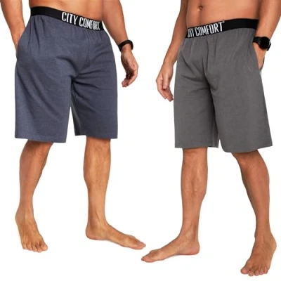 Image of Mens Pyjama Shorts Comfy Lounge with Pockets Pack of 2 (2XL, Navy/Charcoal)