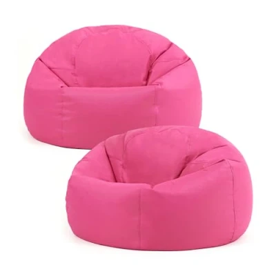 Image of Bean Bag Bazaar Outdoor Bag, Pink, Set of 2, Water Resistant Fabric, Large Beanbag with Filling Included, Floor Chair, Garden Seating, Furniture