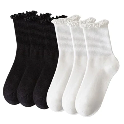 Image of SKHAOVS 6 Pairs Women Ankle Socks Lace Ruffle Solid Color Knit Comfortable Breathable Beautiful Frilly Trim Trainer Liner for Girl (6 Pairs)