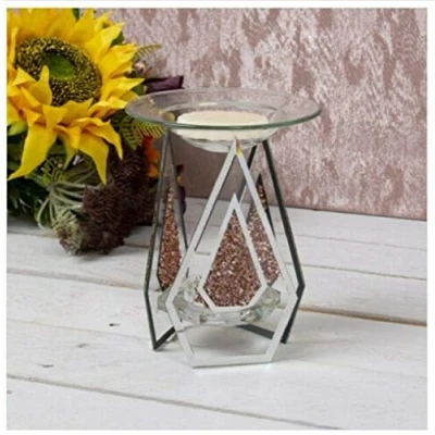 Image of Glass Fragrance Oil Burner &amp; Tealight Holder Candle Wax Melt Tart Warmer Aroma (Diamond Rose Gold)