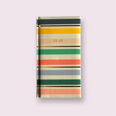 Image of Premium Slim Hardback Academic Diary 2025 2026 WTV Paper Week to View Mid Year Slimline Fashion Cover Diary, Planner (Stripes)