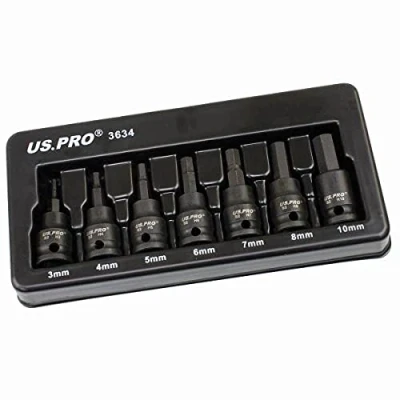 Image of US PRO Tools 7PC 3/8&quot; DR Impact Hex Bit Sockets 3mm 10mm 3634