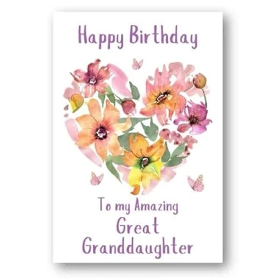 Image of Second Ave Great Granddaughter Flower Heart Cute Happy Birthday Card Greetings For Her