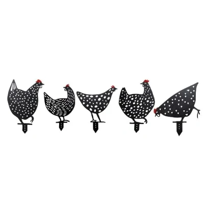 Image of Easylife Chicken Silhouettes Metal Garden Ornaments, Set of 5 Decorative Art, Weatherproof Accessories W14 22cm x H24 26cm Fully Guaranteed