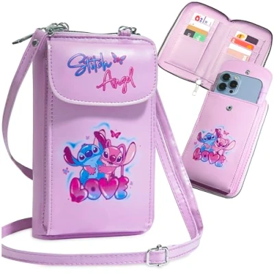 Image of Disney Stitch Crossbody Bag for Girls Phone with Card Slots Adjustable Strap (Pink)