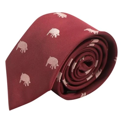 Image of King &amp; Priory Burgundy Red Embroidered Pig Tie