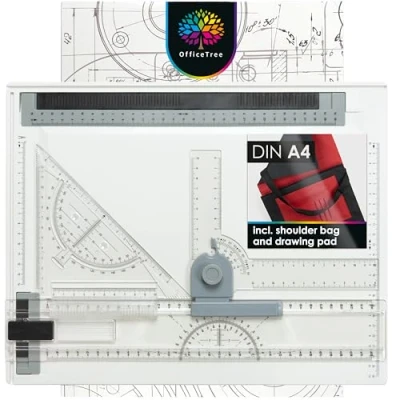 Image of OfficeTree Drawing Board A4 Set Geo 33 x 43 cm 7 pcs. Architecture Equipment Drafting Table with Carrying Bag and Technical