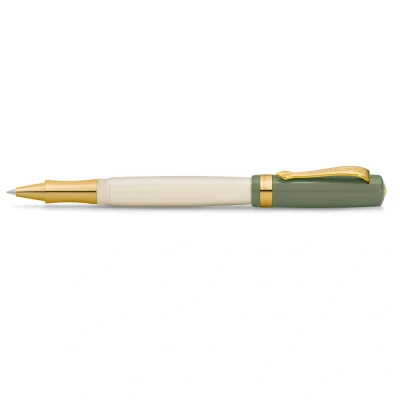 Image of Kaweco STUDENT Gel/Ballpoint Pen 60&#039;s Swing I Including 0.7 mm Rollerball Refill in Classic Design with Ceramic Ball Green &amp; Creme Golden Details Acrylic Gel Roller 16 cm
