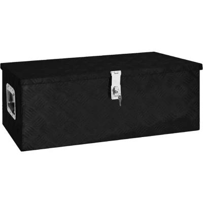Image of vidaXL Black Aluminium Chest Bin 80x39x30 cm Spacious &amp; Durable Storage Box with Lock and Handle for Vehicle, Garage, Camping