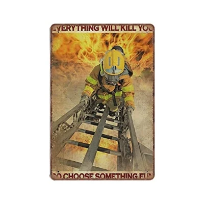 Image of DAIERCY Firefighter Tin Signs Funny Vintage Metal Sign Plaqu Poster Wall Art Pub Bar Kitchen Garden Bathroom Home Decor, 140 X 200 m(8x5.5inch)