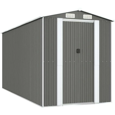 Image of vidaXL Garden Shed Light Grey 192x440x223 cm Galvanised Steel