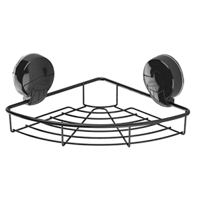 Image of Showerdrape Corner Shower Caddy Floating, Suction Bathroom Organiser For Toiletries Bottle Storage Rack Shampoo Holder Accessories Black No Drill,