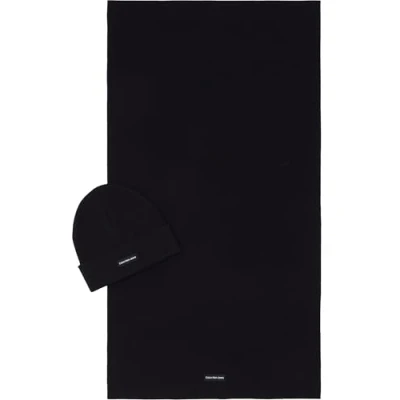 Image of Calvin Klein Jeans GIFT Beanie &amp; Scarf Patch Unisex SET Scarf, Size: One Size, Black