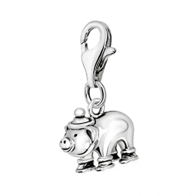 Image of Quiges 3D Pig Clip On Charm Pendant Silver Plated Women&#039;s Jewellery