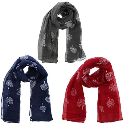 Image of Zac&#039;s Alter Ego Set of 3 Ladies Lightweight Assorted Colour White Trees Print Scarves