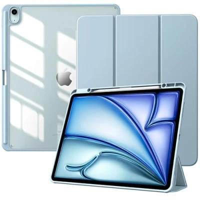 Image of TiMOVO Case for New iPad Air 13 inch (M2) 2024 with Pencil Holder, Slim Stand Protective Cover Clear Transparent Back Shell inch, Auto Wake/Sleep, Sky Blue