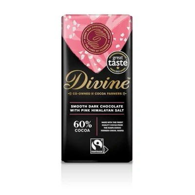 Image of Divine 60% Dark Chocolate With Pink Himalayan Salt, 90 g bar