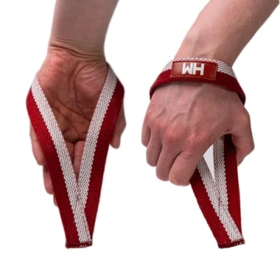 Image of Weightlifting House Wrist Straps for Olympic Weight Lifting, Bodybuilding, Snatch, Pulls and Deadlifts. Lifting Workout Wraps Men &amp; Women. (Red White)