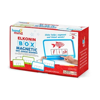 Image of Learning Resources 94476 Elkonin Box Magnetic Set, Dry Erase Board with Built in Slider for Phonics &amp; Literacy, Set of 8, Ages 3+, White