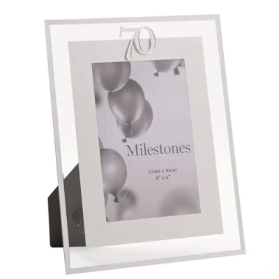 Image of Widdop Milestones Mirror Border Photo Frame Age 70 For Birthdays Aperture 6&quot; x 4&quot; Stylish Design Gift Birthday Picture