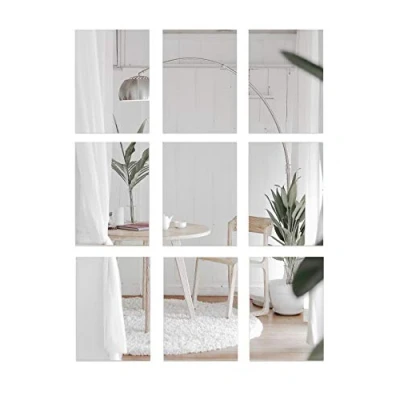 Image of BD ART Set of 9 Glass Rectangular Wall Mounted Mirror Tiles for Bathroom Kitchen Bedroom