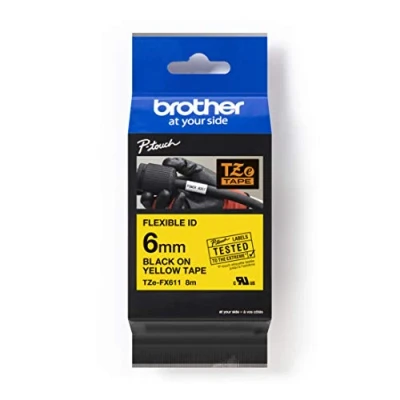 Image of Brother TZe FX611 Black on yellow Roll (0.6 cm x 8 m) 1 cassette(s) flexible tape for PT D210, D600, H110, H200, P Touch 1005, E550, H107, Cube Plus P710