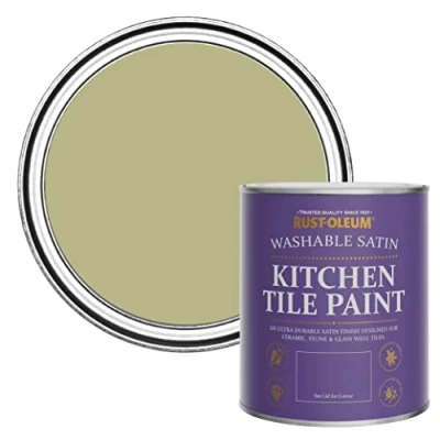 Image of Rust Oleum Green water resistant Kitchen Tile Paint in Satin Finish Sage 750ml