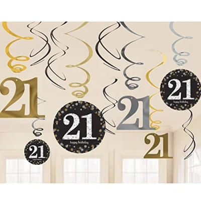 Image of (PKT) Adult Gold Celebration 21st Swirl Decorations