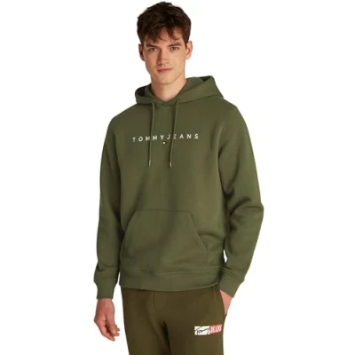 Image of Tommy Jeans Men’s Linear Logo Hoodie, Green (Fatigue Green), XXL