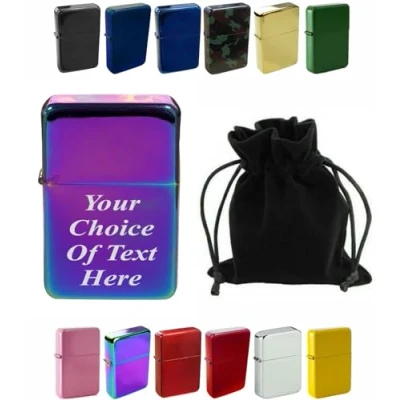 Image of Personalised Engraved Lighter for Birthday, Fathers Day, Anniversary, Choice of Colours With Luxury Gift Pouch Packaging (Rainbow)