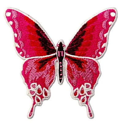 Image of Butterfly Embroidered Badge Iron On Sew Patch, Pink