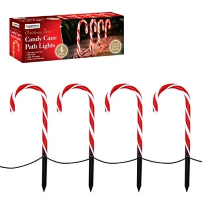 Image of Christmas Workshop 4pc 20 LED Red &amp; White Candy Cane Path Light