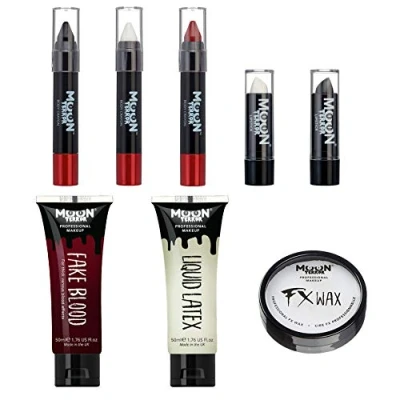 Image of Pro FX Halloween Professional Special Effects Make up Kit 5 by Moon Terror Fake Blood, Liquid Latex, Modelling Wax, Face and Body Paint Crayon, Lipstick, SFX