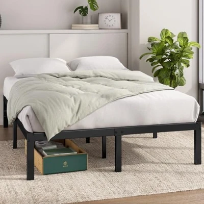 Image of Zinus Elias King size Bed frame 150 x 200 cm 36cm Height Metal with underbed storage and steel slat support Black
