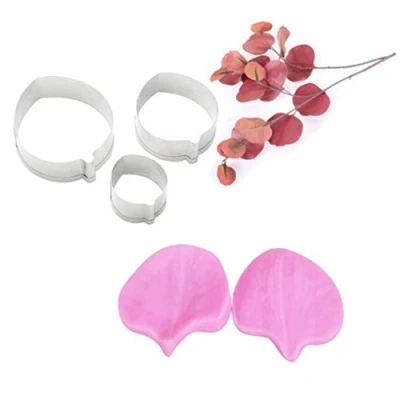Image of Flower Leaf Petal Veiner Cutter Silicone Mold, Stainless Steel Fondant Set, Cake Decorating Toosl Cookie Baking Mould (Eucalyptus)