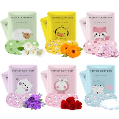 Image of mercham 12PCS Steam Eye Mask with Flower Scent, Disposable Heated Sleep Mask, Self Heating for Dry Eyes, Eyes Fatigue Relief, Relax, Cute Warming Girls &amp; Woman