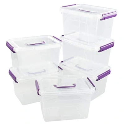 Image of Vcansay 5.7 L Plastic Storage Boxes with Lids and Handles, 6 Packs