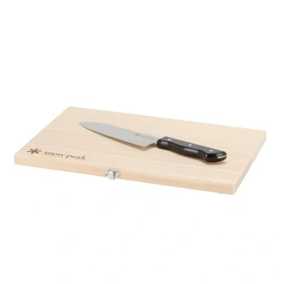 Image of SNOW PEAK Packable Cutting Board &amp; Knife Set, for Camping, Backpacking, Picnics, Caravans, Brown/silver/black