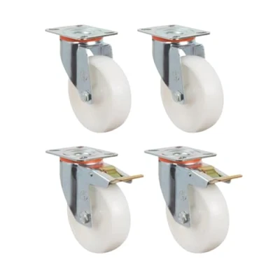 Image of Premium Affordable Heavy Duty Steel Swivel/Swivel Directional Braked Castors, Nylon Wheels, 80mm 200mm Diameter, 120kg 230kg Load Capacity, Set of 4 Long Lasting Materials UK Seller (White, 200mm)