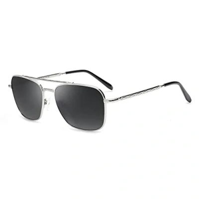 Image of Jim Halo Square Pilot Sunglasses for Men Women, Premium Glass Lens Metal Deiving Shades Silver/Grey