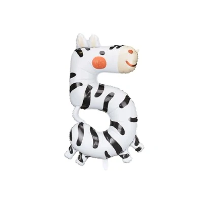 Image of Zebra Animal Foil Balloon Number 5, 5th Birthday Decoration, Party Balloon, Jungle Safari Decorations