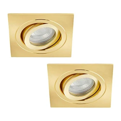 Image of LITECRAFT IP65 Rated Tiltable Square Recessed Spotlight Downlighter (Satin Brass, Pack of 2)