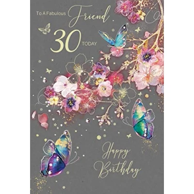 Image of Fabulous Friend Milestone Age 30 Female Blossom 30th Birthday Greeting Card from the Gorgeous Grace Range Glitter &amp; Foil Finished (30th)