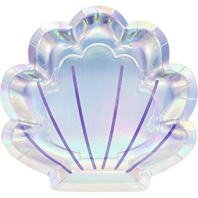 Image of Creative Party PC336719 9&quot;, Iridescent Mermaid Theme Scallop Shaped Paper Plates 8 Pcs