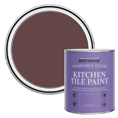 Image of Rust Oleum Purple Water Resistant Kitchen Tile Paint in Gloss Finish Mulberry Street 750ml
