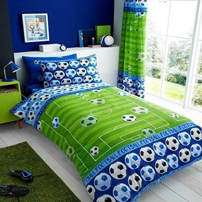 Image of T&amp;A Textiles and Hosiery Ltd Football Goal Shoot Kid Boys Single Bed Duvet Quilt Cover Bedding Set Green Blue