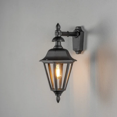 Image of Pallas Outdoor Classic Large Lantern Down Wall Light Matt Black, IP23